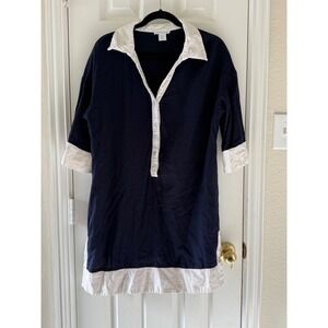 Cynthia Rowley Navy Linen Blend Shirt Dress L Coastal Tunic